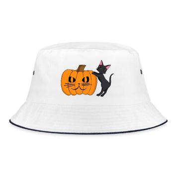 Black Cat with Pumpkin Grimace - Bucket Hat - white/navy - Front