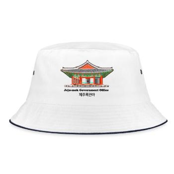 South Korea, Jju Island, Jeju-mok Government Office - Bucket Hat - white/navy - Front
