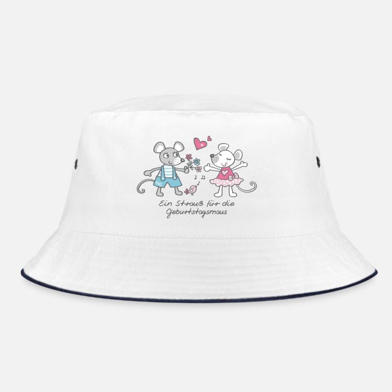Geburtstagsmaus - Bucket Hat - Weiß/Navy