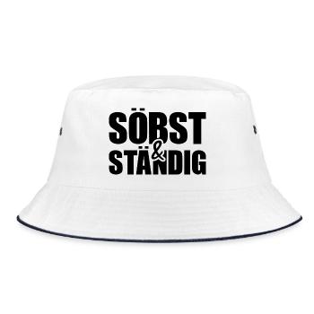 söbst und ständig - selbstständig, cooler Wortwitz - Bucket Hat - Weiß/Navy - Vorne