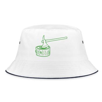 Axt Baum Fällen Holzfäller Wald Stumpf Holz Hacken - Bucket Hat - Weiß/Navy - Vorne