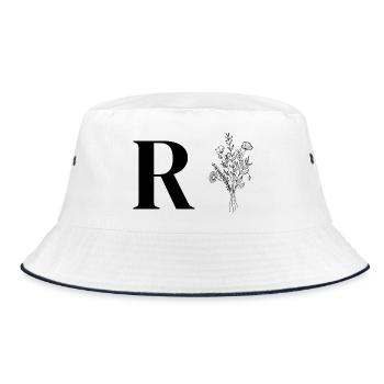 Lette R minimalistische Blumen - Bucket Hat - Weiß/Navy - Vorne