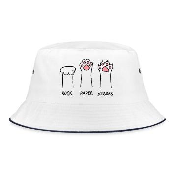 Haustier Stein Papier Schere - Bucket Hat - Weiß/Navy - Vorne