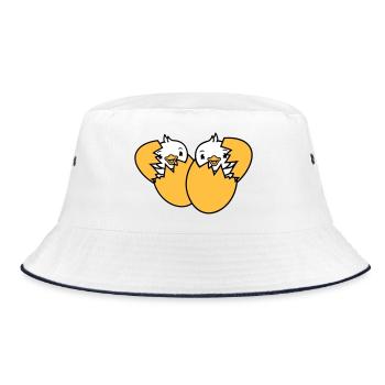 2 Vögel Zwei Küken Ei schlüpfen geboren Eierschale - Bucket Hat - Weiß/Navy - Vorne