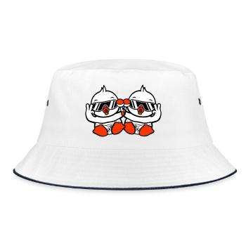 2 Vögel Baby Kind Rassel Windel Sonnenbrille Peace - Bucket Hat - Weiß/Navy - Vorne