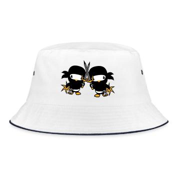 2 Vögel Ninja Kämpfer Assassin Schwert Ninjastern - Bucket Hat - Weiß/Navy - Vorne