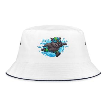 Anime Otter Swimmer with Swimming Goggles - Bucket Hat - white/navy - Front