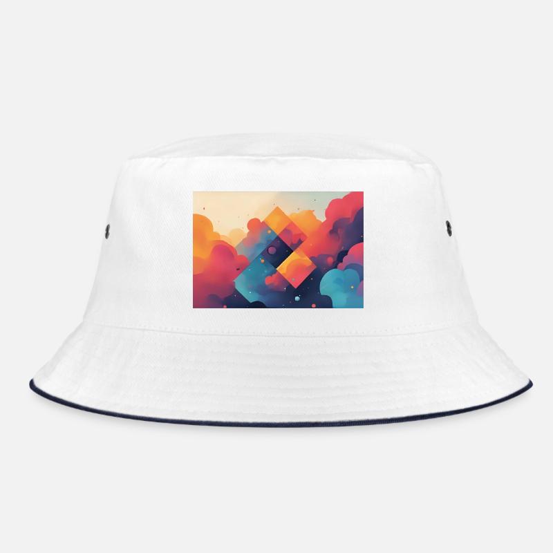 Abstrakte Formen von farbigen Wolken - Bucket Hat - Weiß/Navy