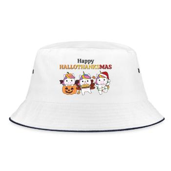 Happy Hallothanksmas Einhorn Weihnachts Einhörner - Bucket Hat - Weiß/Navy - Vorne