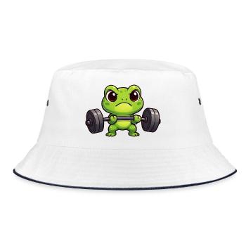 Cartoon frog with dumbbell weightlifting fitness - Bucket Hat - white/navy - Front