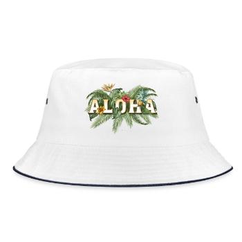 Aloha Tropics Font with Palm Trees - Bucket Hat - white/navy - Front