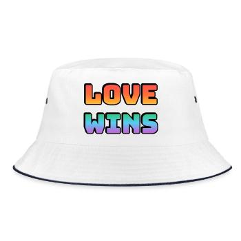 Liebe gewinnt Farbverlauf Regenbogen Buchstaben - Bucket Hat - Weiß/Navy - Vorne