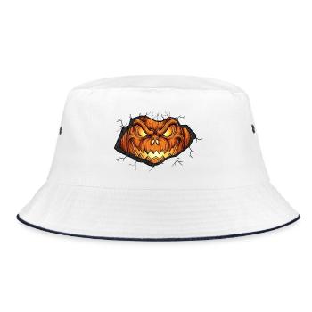 Grimmiger Kürbis mit spitzen Zähnen - Bucket Hat - Weiß/Navy - Vorne