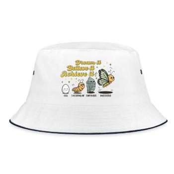 Chenille Schmetterling Schule Evolution Geschenk - Bucket Hat - Weiß/Navy - Vorne