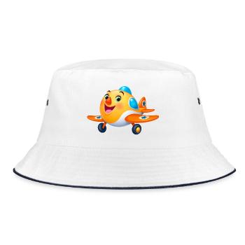 Süßes Kinderflugzeug Cartoon – Flugzeug - Bucket Hat - Weiß/Navy - Vorne