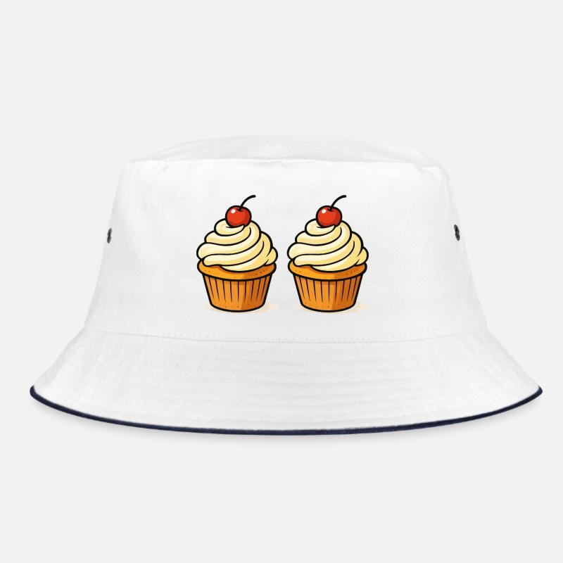 Double Cupcake Illustration with Cherry Bucket Hat