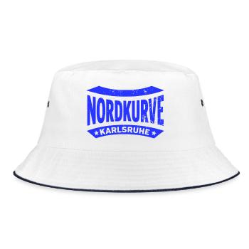 Karlsruhe Nordkurve Stadion Fan Hoodie, Tasse - Bucket Hat - Weiß/Navy - Vorne
