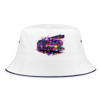 Fire Truck Neon Colors Fire Truck Vehicle Car - Bucket Hat - white/navy - Front