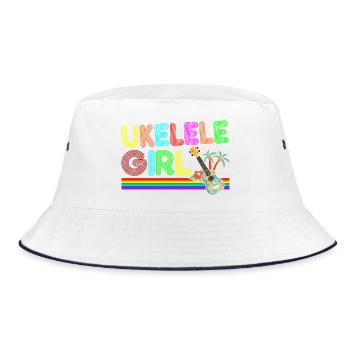 Hawaiian Ukulele Uke Retro 70s - Bucket Hat - Weiß/Navy - Vorne