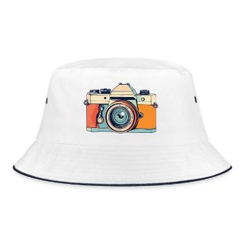 Retro Spiegelreflex Kamera Fotoaparat Illustration - Bucket Hat - Weiß/Navy - Vorne