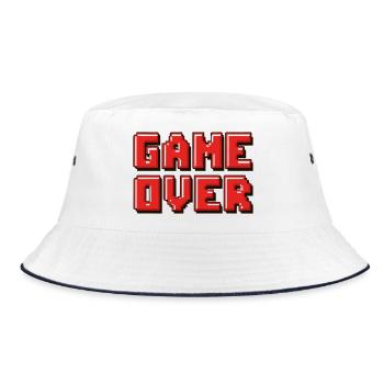 Pixel Game Over Retro-Banner - Bucket Hat - Weiß/Navy - Vorne