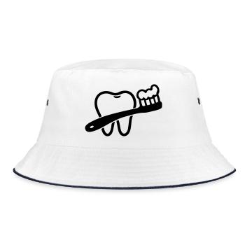 Zahn mit Zahnbürste Symbol Schwarz - Bucket Hat - Weiß/Navy - Vorne