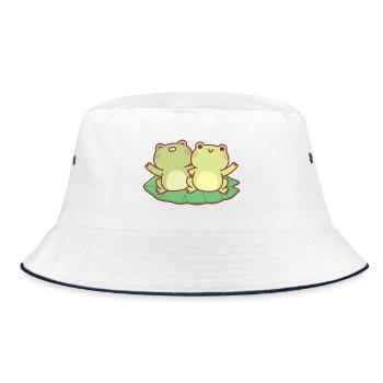 Cute Frogs On Lily Pad Besties - Bucket Hat - white/navy - Front