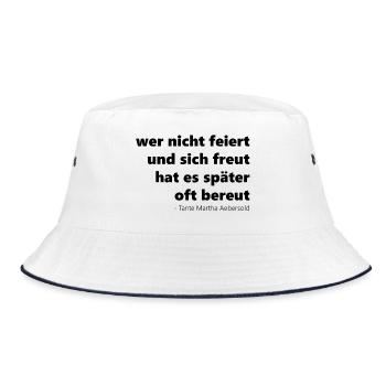 Feierquote Typo wer nicht feiert und sich freut - Bucket Hat - Weiß/Navy - Vorne