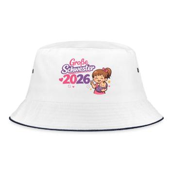 Große Schwester 2026 Einzelkind Ende - Bucket Hat - Weiß/Navy - Vorne