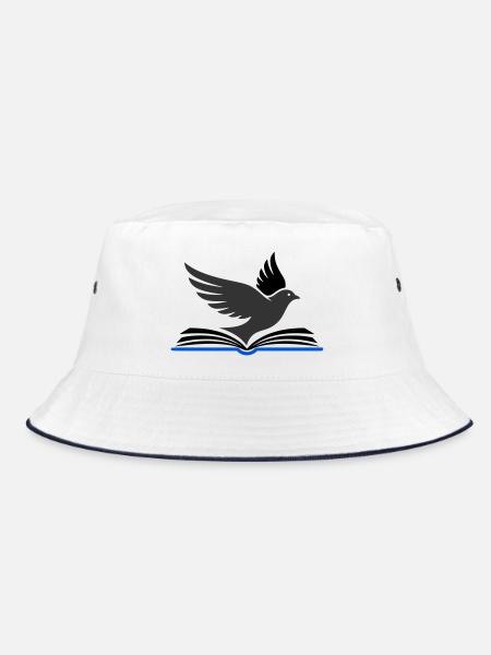 Vogel fliegt aus Buch - Bucket Hat - Weiß/Navy - Vorne