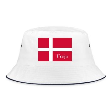 Freja auf dänischer Flagge - Bucket Hat - Weiß/Navy - Vorne