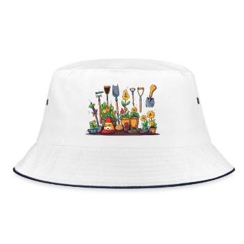 Garden Tool Blossoms Scene - Bucket Hat - white/navy - Front