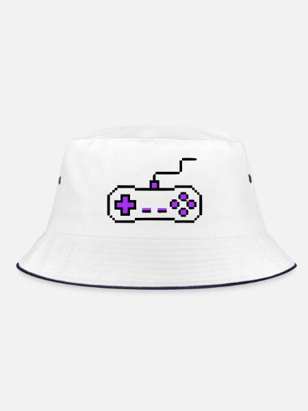 Retro Gamepad Controller Gamer - Bucket Hat - white/navy - Front