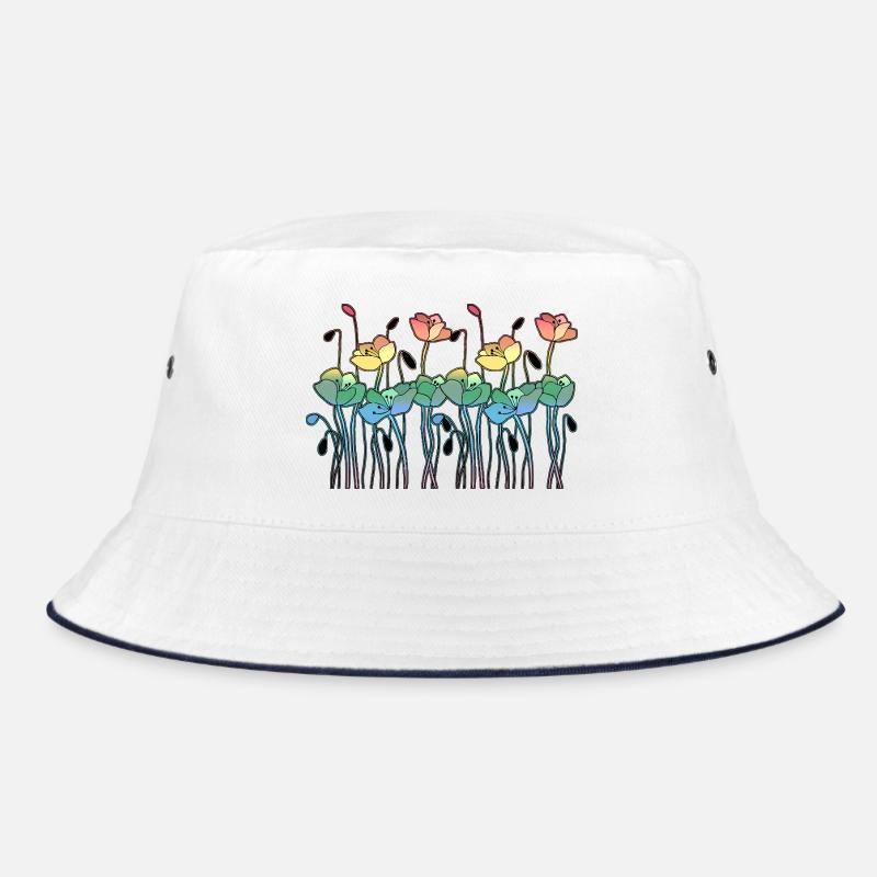 Blumen - Bucket Hat - Weiß/Navy