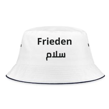 Frieden und Salam - Arabische Kalligrafie - Bucket Hat - Weiß/Navy - Vorne