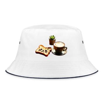 Süße Katze Kaffee Latte Art Kawaii - Bucket Hat - Weiß/Navy - Vorne