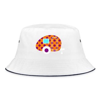 Caravan Wohnwagen Dots Punkte orange 50er Retro - Bucket Hat - Weiß/Navy - Vorne