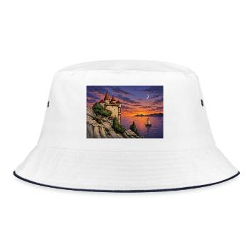 Moonlit Castle by Sunset Sea - Bucket Hat - white/navy - Front
