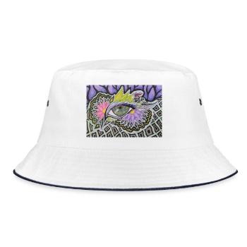 Psychedelisches Einzelauge Muster - Bucket Hat - Weiß/Navy - Vorne