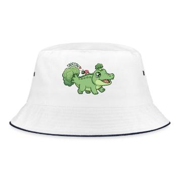 Cute Broccoli Crocodile Croccoli - Bucket Hat - white/navy - Front