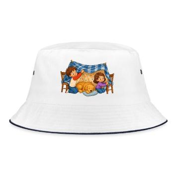 Children's Blanket Cave with Dog Cuddly Motif - Bucket Hat - white/navy - Front