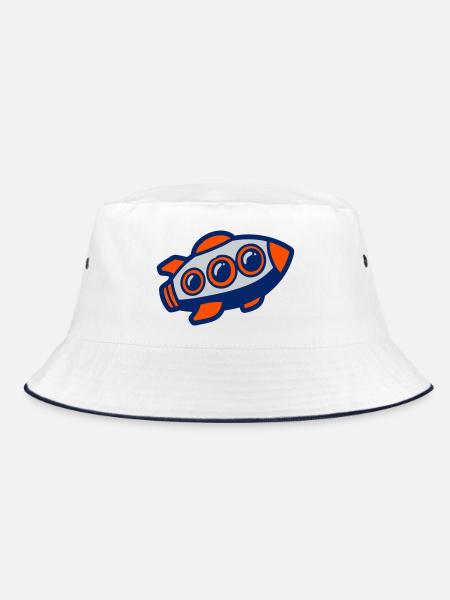 Space Rocket Illustration - Bucket Hat - white/navy - Front