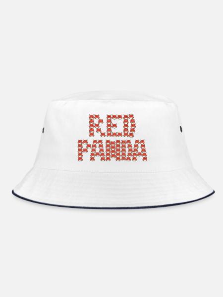 Cartoon-Rotpanda-Typografie - Bucket Hat - Weiß/Navy