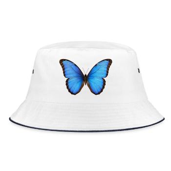 Blue Morpho Butterfly Realistischer Stil - Bucket Hat - Weiß/Navy - Vorne
