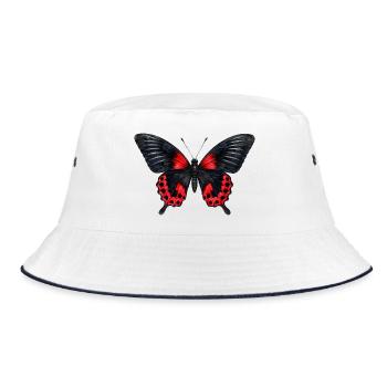 Scharlachschwalbenschwanz-Schmetterling Papilio rumanzovia - Bucket Hat - Weiß/Navy - Vorne