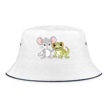 Little_mouse_and_gecko_are_best_friends - Bucket Hat - Weiß/Navy - Vorne