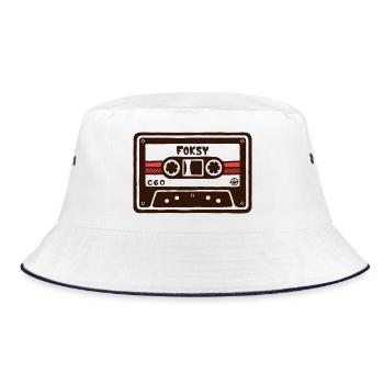 Retro C60 Kassetten-Comic-Kunst - Bucket Hat - Weiß/Navy - Vorne