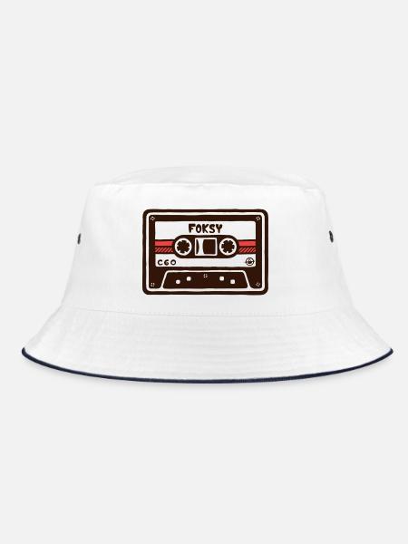 Retro C60 Kassetten-Comic-Kunst - Bucket Hat - Weiß/Navy