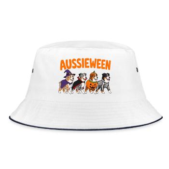  Aussieween Australian Shepherd Halloween Kostüm - Bucket Hat - Weiß/Navy - Vorne