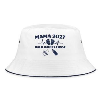 Werdende Mama 2027 Bald wird's ernst - Bucket Hat - Weiß/Navy - Vorne